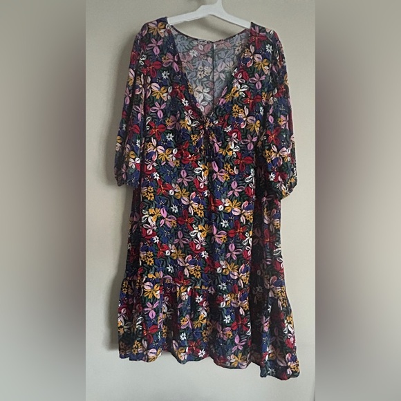 Eloquii Women’s Floral Puff Sleeve Keyhole Swing Dress - Picture 1 of 8